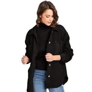Love Tree Black Cozy Soft Sherpa Teddy Coat Shacket Size L